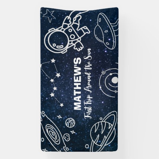 Banderoles Astronaut Planètes spatiales 1er anniversaire garç (Verticale)