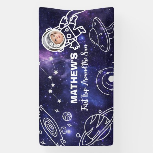 Banderoles Astronaut Planètes spatiales 1er anniversaire garç (Verticale)