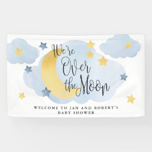 Banderoles Au-dessus de la lune, Baby shower d'aquarelle bleu