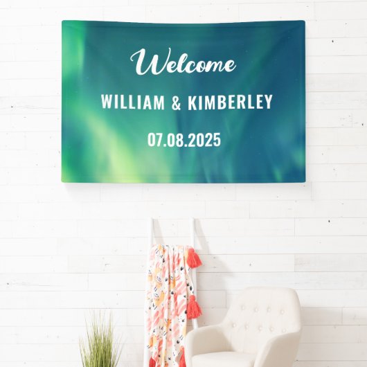 Banderoles Aurora Borealis Northern Lights Mariage vert (Insitu)