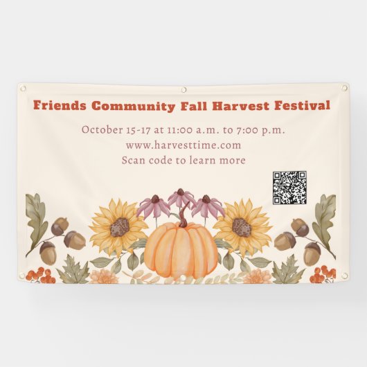 Banderoles Automne Automne Floral Harvest QR Code Festival (Horizontal)
