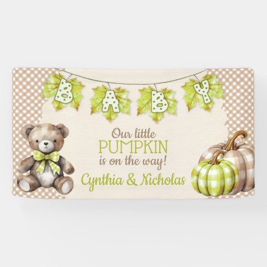 Banderoles Automne Plaid Teddy Bear Citrouille Feuilles (Horizontal)