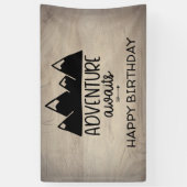 Banderoles Aventure Await Anniversaire| Bois rustique (Vertical)