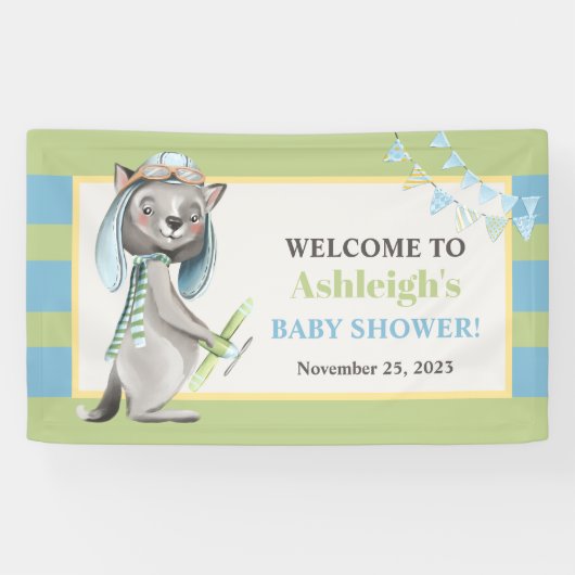 Banderoles Aviateur Wolf, Baby shower rayé (Horizontal)