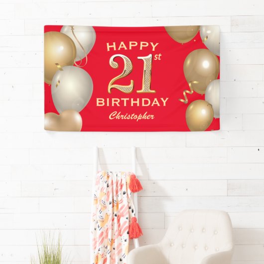 Banderoles B21e Anniversaire des ballons rouge et or (En situation)