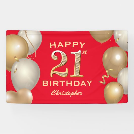 Banderoles B21e Anniversaire des ballons rouge et or (Horizontal)