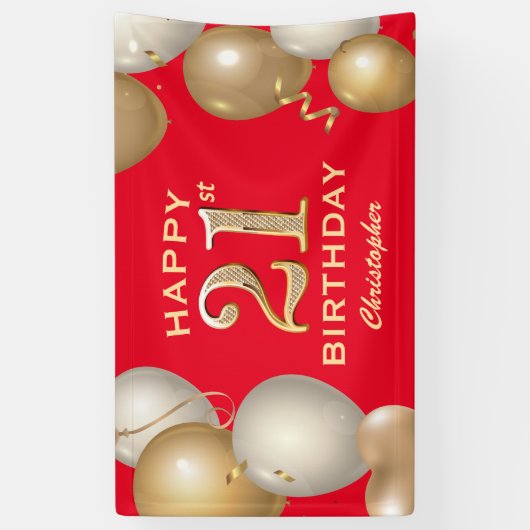 Banderoles B21e Anniversaire des ballons rouge et or (Vertical)