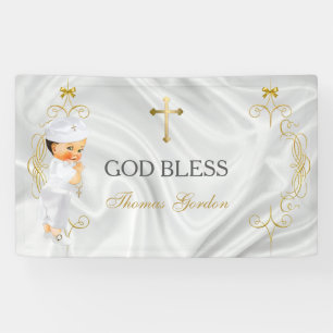 Banderoles Baby Boy Baptism Christening Gold Cross Banner