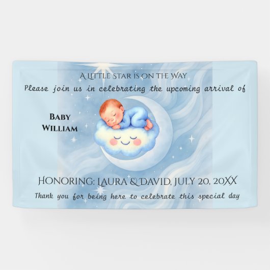 Banderoles Baby Boy Douche Invitation Lune Étoiles Aquarelle (Horizontal)