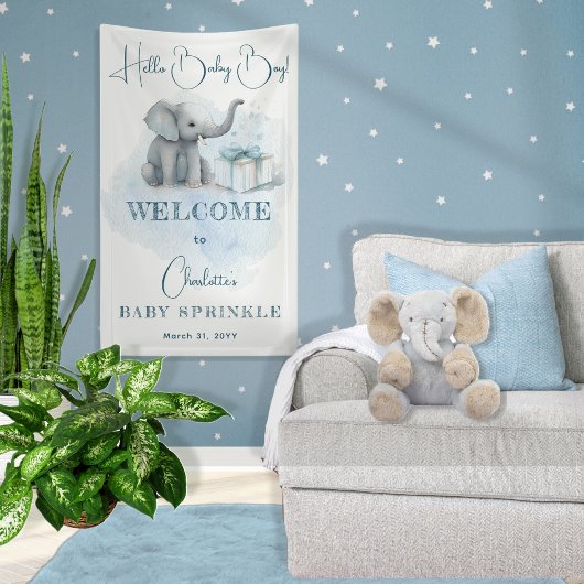 Banderoles Baby Elephant Hello Baby Boy Blue Baby Sprinkel