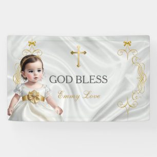Banderoles Baby Girl Baptism Christening Gold Cross