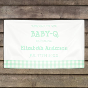 Banderoles Baby-Q vert menthe à carreaux Baby Shower