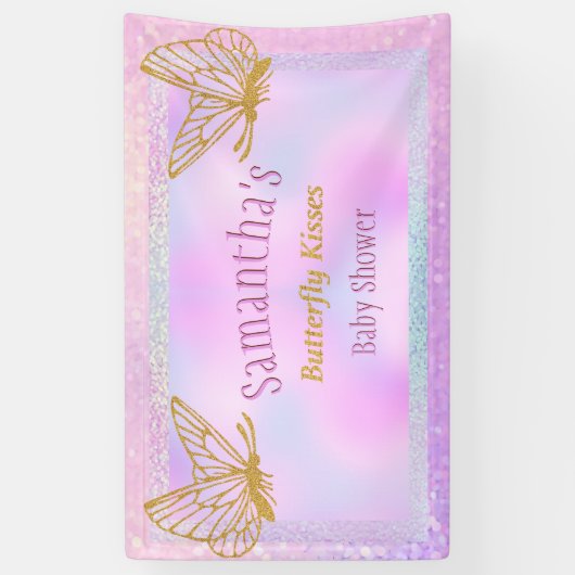 Banderoles Baby shower à papillon rose et or (Vertical)