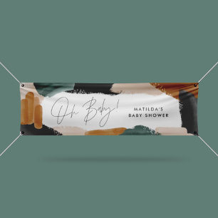 Banderoles Baby shower abstrait en terre cuite verte b