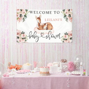 Banderoles baby shower Aquarelle Cerf Rose Floral Bienvenue