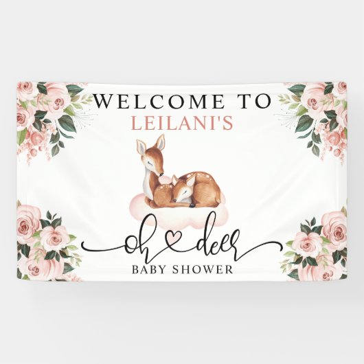 Banderoles Baby shower Aquarelle Oh Cerf Rose Floral Bienvenu (Horizontal)