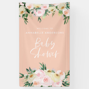Banderoles Baby shower aquarelle pêche rose script floral