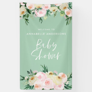 Banderoles Baby shower aquarelle pêche rose script floral