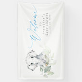 Banderoles Baby shower Baby Elephant Blue Sage Bienvenue (Vertical)