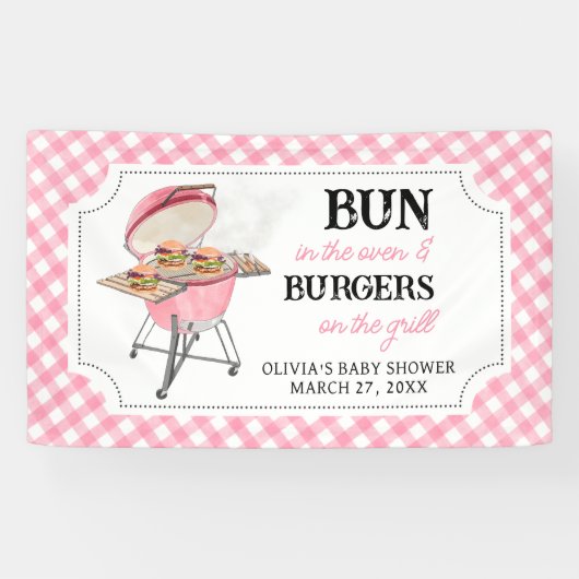 Banderoles Baby shower BBQ Burger Rose (Horizontal)