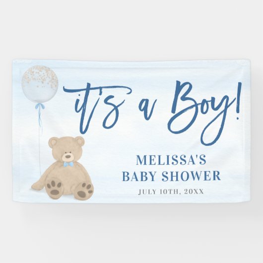 Banderoles Baby shower Bleu de l'ours en peluche (Horizontal)