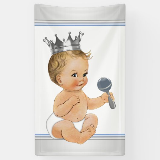 Banderoles Baby shower bleu Silver Prince (Vertical)