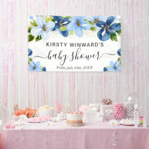 Banderoles Baby shower Blue and Navy Flowers Bienvenue