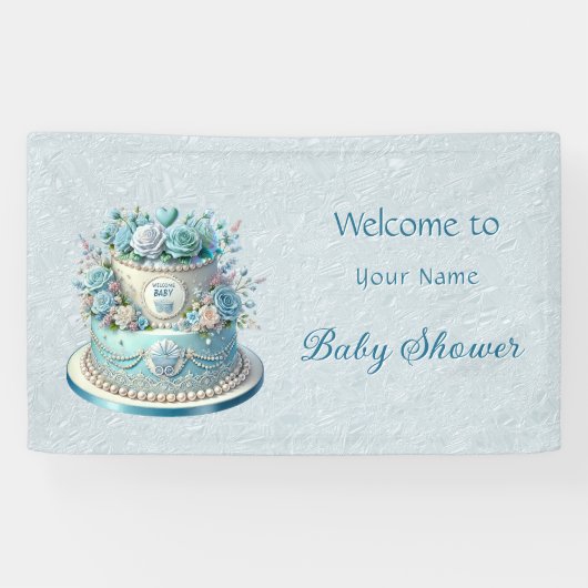 Banderoles Baby shower Blue Cake Flowers (Horizontal)