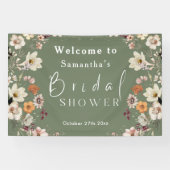 Banderoles Baby Shower Bohème Rustique Fleurs des Champs Vert (Horizontal)