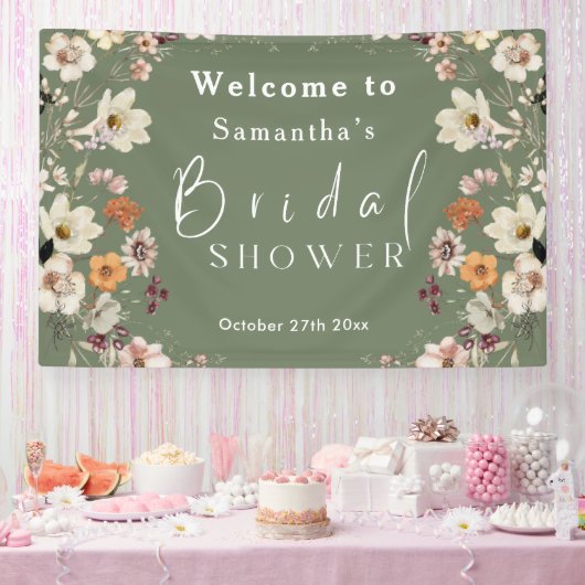 Banderoles Baby Shower Bohème Rustique Fleurs des Champs Vert (Fête)