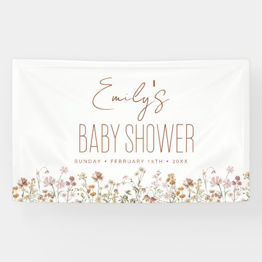 Banderoles Baby shower Boho Fleur sauvage en terre cuite (Horizontal)