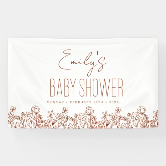 Banderoles Baby shower Boho Fleur sauvage en terre cuite (Horizontal)