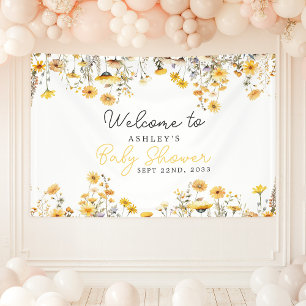 Banderoles Baby shower Boho Fleur sauvage jaune Bienvenue