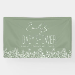 Banderoles Baby shower Boho Fleur sauvage Sage Green