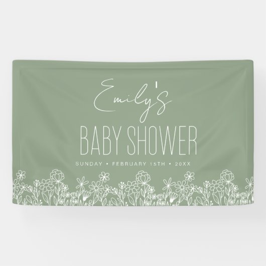 Banderoles Baby shower Boho Fleur sauvage Sage Green (Horizontal)