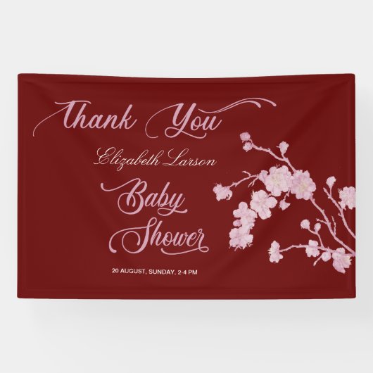 Banderoles Baby shower Bourgogne Sakura Cherry Blossoms (Horizontal)