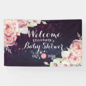 Banderoles Baby shower Chic Boho Plumes florales Bourgogne Ro (Horizontal)