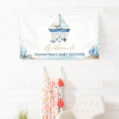 Banderoles Baby shower Chic Nautical Boy Welcome Backdrop (En situation)