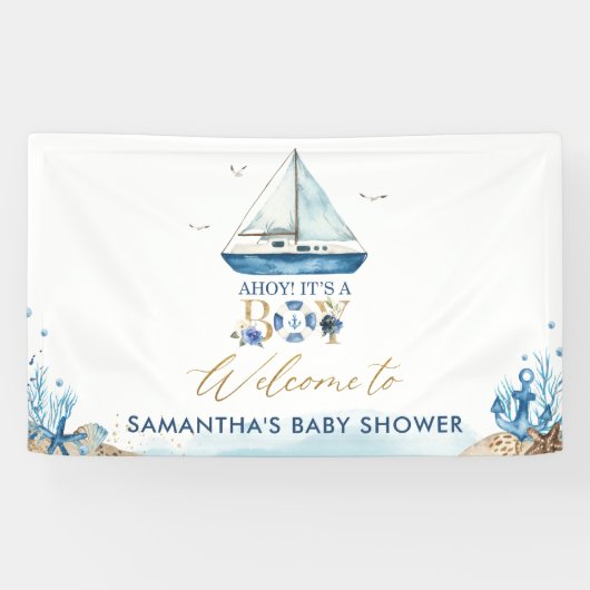Banderoles Baby shower Chic Nautical Boy Welcome Backdrop (Horizontal)