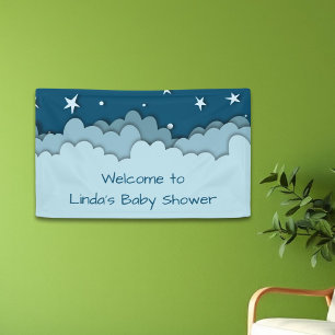 Banderoles Baby shower d'accueil céleste des étoiles bleu fon
