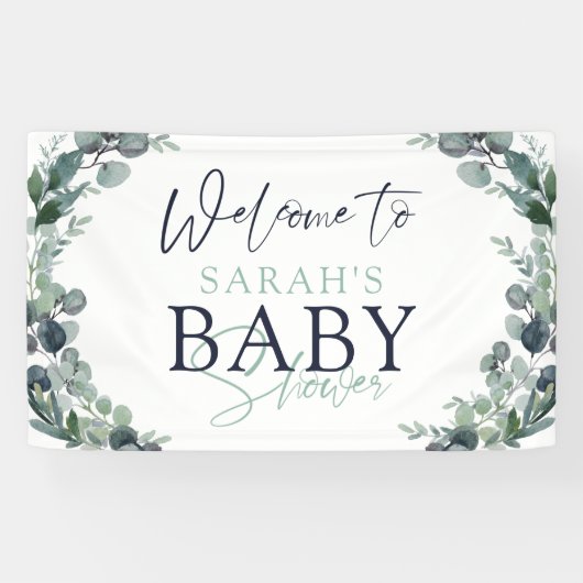 Banderoles Baby shower d'accueil en aquarelle Eucalyptus Foli (Horizontal)