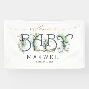 Banderoles Baby shower d'accueil Gold Feuille verdure
