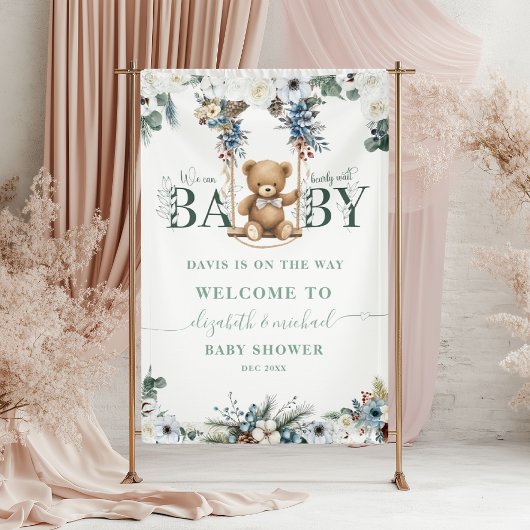 Banderoles Baby shower d'accueil vert Teddy Bear Sage