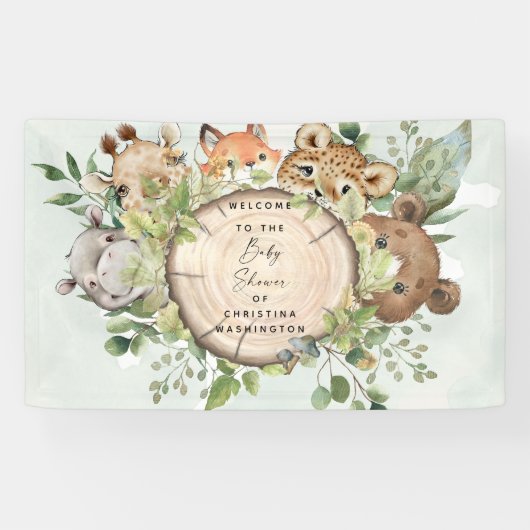 Banderoles Baby shower d'animaux de bois mignons (Horizontal)