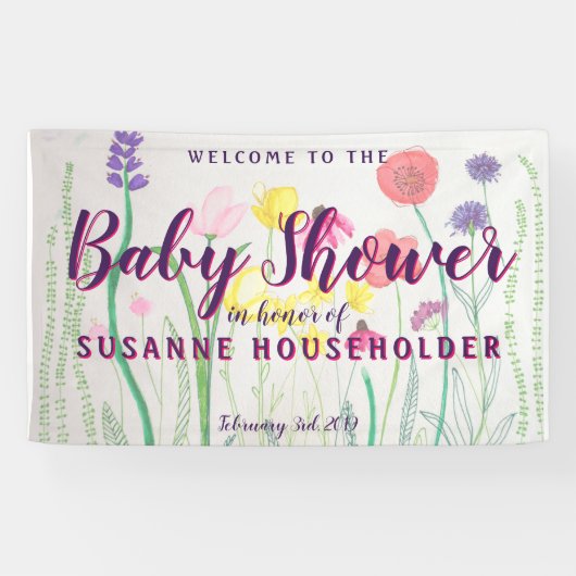 Banderoles Baby shower d'aquarelle Fleur sauvage (Horizontal)