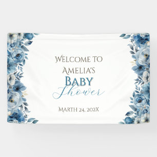 Banderoles Baby shower d'aquarelle Florale bleu moderne