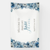 Banderoles Baby shower d'aquarelle Florale bleu moderne (Verticale)