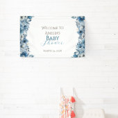 Banderoles Baby shower d'aquarelle Florale bleu moderne (Insitu)