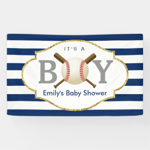 Banderoles Baby shower de baseball Boy Navy Blue Stripes