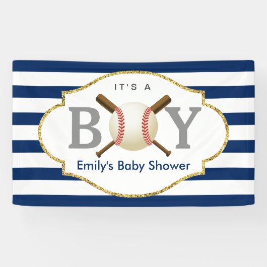 Banderoles Baby shower de baseball Boy Navy Blue Stripes (Horizontal)